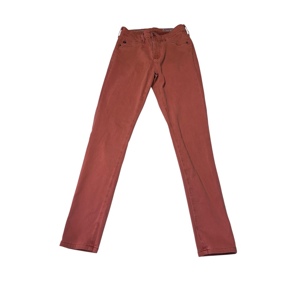 AG Anthropologie High Rise Abbey Ankle Super Skinny Jeans Red 26R 28L‎
